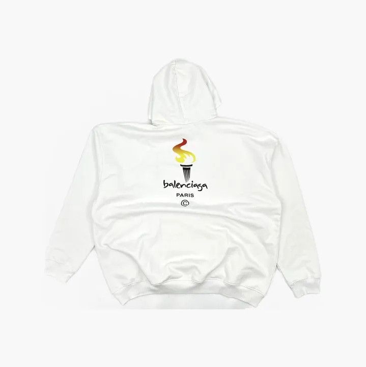 Balenciaga Balenciaga White Long Sleeve Hoodie with Logo Size US S / EU 44-46 / 1 - 3 Thumbnail