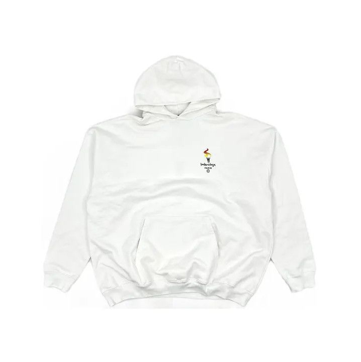 Balenciaga Balenciaga White Long Sleeve Hoodie with Logo Size US S / EU 44-46 / 1 - 2 Thumbnail