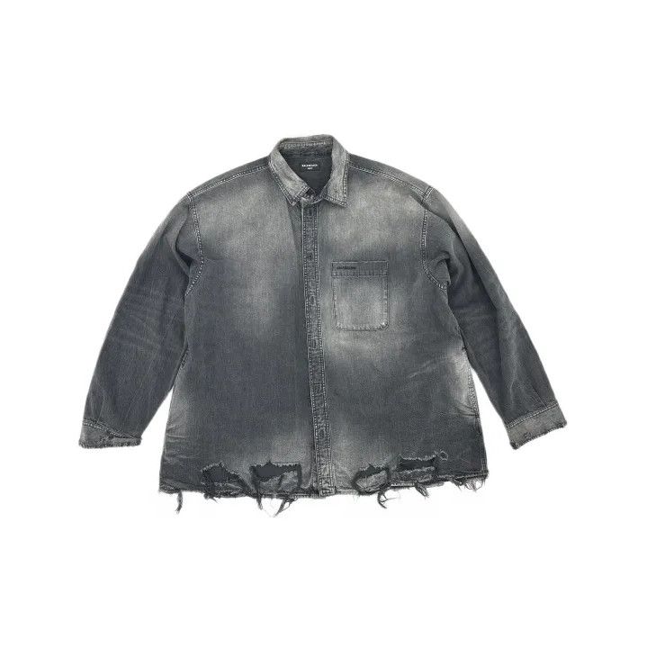 Balenciaga Balenciaga SS21 Ripped Denim Long Sleeve Shirt Size US M / EU 48-50 / 2 - 2 Thumbnail