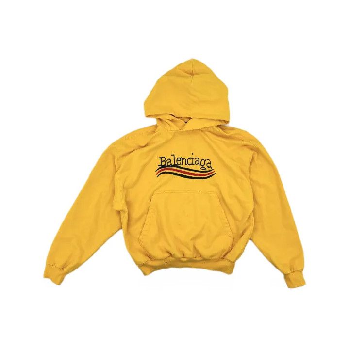 Balenciaga Balenciaga Yellow Logo Print Hooded Sweatshirt Size US XS / EU 42 / 0 - 2 Thumbnail