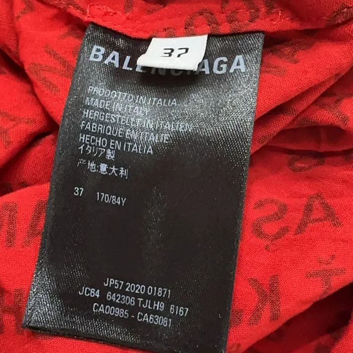 Balenciaga Balenciaga Logo Print Long Sleeve Shirt in Red Size US M / EU 48-50 / 2 - 5 Thumbnail