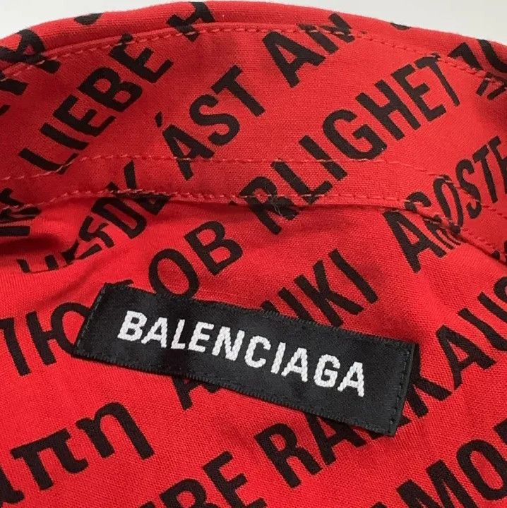 Balenciaga Balenciaga Logo Print Long Sleeve Shirt in Red Size US M / EU 48-50 / 2 - 4 Thumbnail