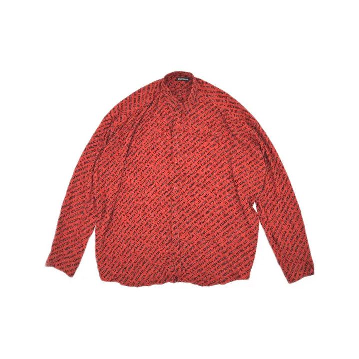Balenciaga Balenciaga Logo Print Long Sleeve Shirt in Red Size US M / EU 48-50 / 2 - 2 Thumbnail