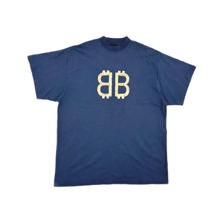 Balenciaga Balenciaga Blue Crypto Logo Short Sleeve T-Shirt Size US L / EU 52-54 / 3 - 2 Thumbnail