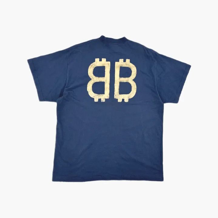 Balenciaga Balenciaga Blue Crypto Logo Short Sleeve T-Shirt Size US L / EU 52-54 / 3 - 3 Thumbnail