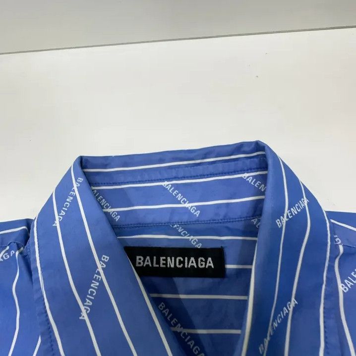 Balenciaga Balenciaga Striped Logo Print Short Sleeve Shirt Size US M / EU 48-50 / 2 - 4 Thumbnail