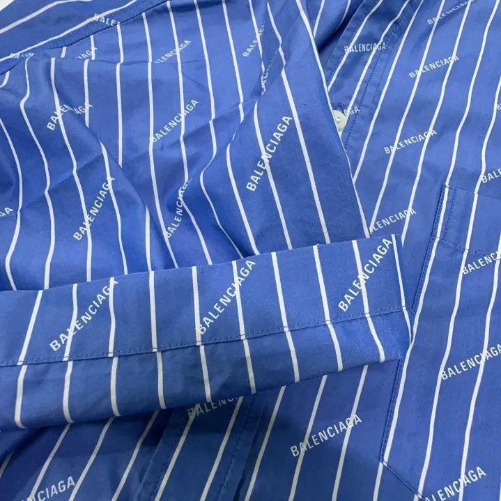Balenciaga Balenciaga Striped Logo Print Short Sleeve Shirt Size US M / EU 48-50 / 2 - 8 Thumbnail