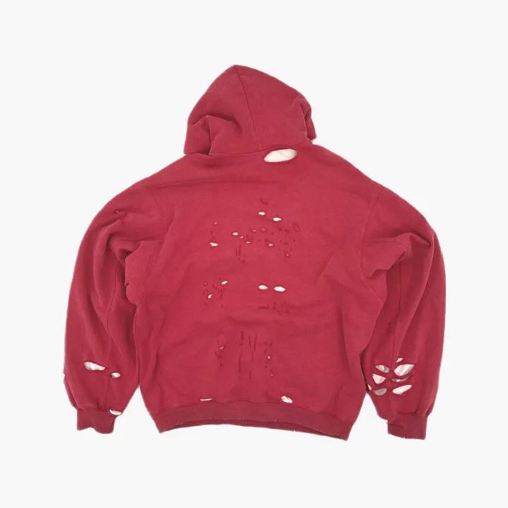 Balenciaga Balenciaga Classic Distressed Red Hooded Sweatshirt Size US XXS / EU 40 - 3 Thumbnail