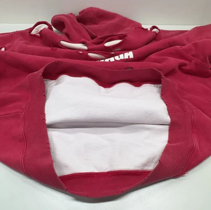 Balenciaga Balenciaga Classic Distressed Red Hooded Sweatshirt Size US XXS / EU 40 - 11 Thumbnail