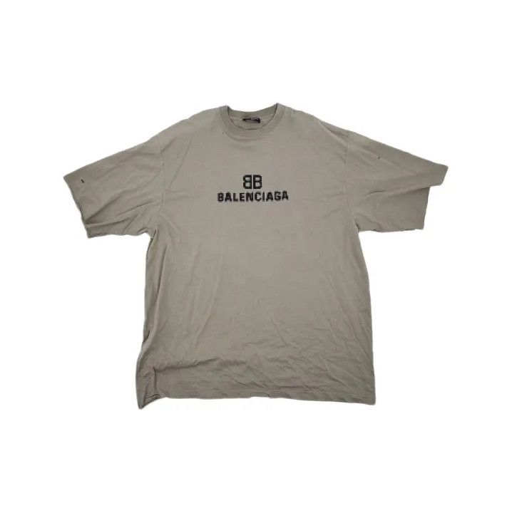 Balenciaga Balenciaga Gray Logo Distressed Short Sleeve T-Shirt Size US L / EU 52-54 / 3 - 2 Thumbnail