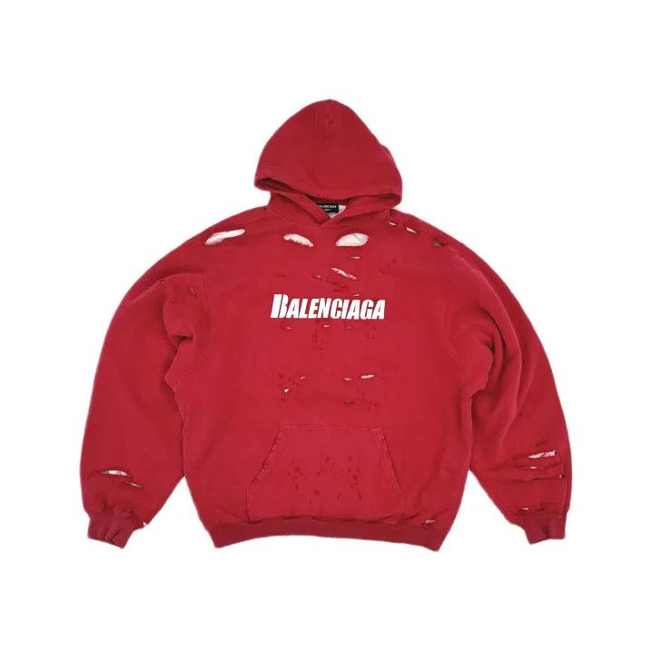 Balenciaga Balenciaga Distressed Logo Red Hoodie for Unisex Size US XS / EU 42 / 0 - 2 Thumbnail