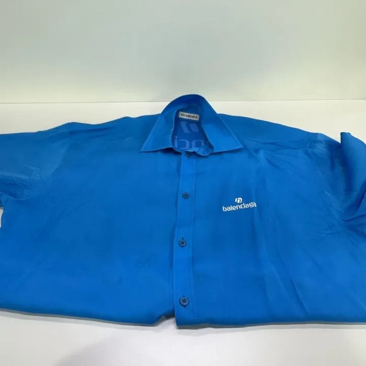 Balenciaga Balenciaga Blue Long Sleeve Shirt with Logo Size US S / EU 44-46 / 1 - 9 Thumbnail
