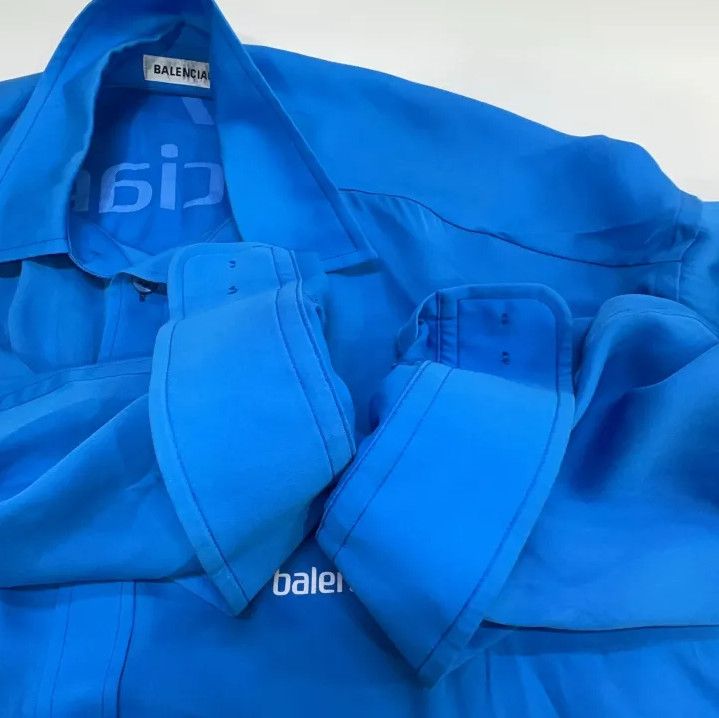 Balenciaga Balenciaga Blue Long Sleeve Shirt with Logo Size US S / EU 44-46 / 1 - 8 Thumbnail