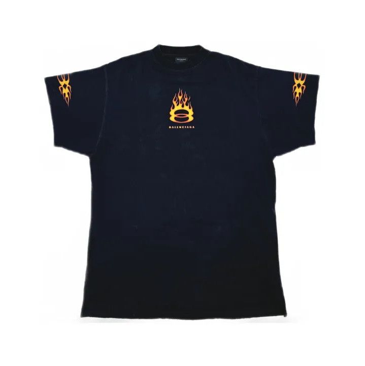 Balenciaga Balenciaga Flame Logo Casual Black T-Shirt Size US M / EU 48-50 / 2 - 2 Thumbnail