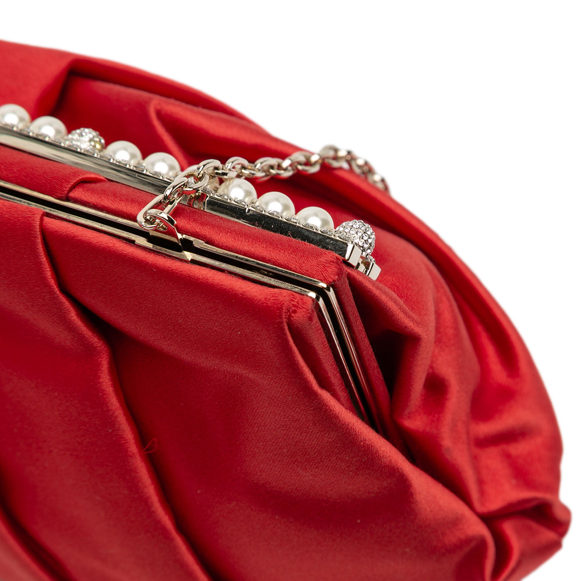 Valentino Valentino Satin Pearl Embellished Frame Clutch on Chain Size ONE SIZE - 9 Thumbnail