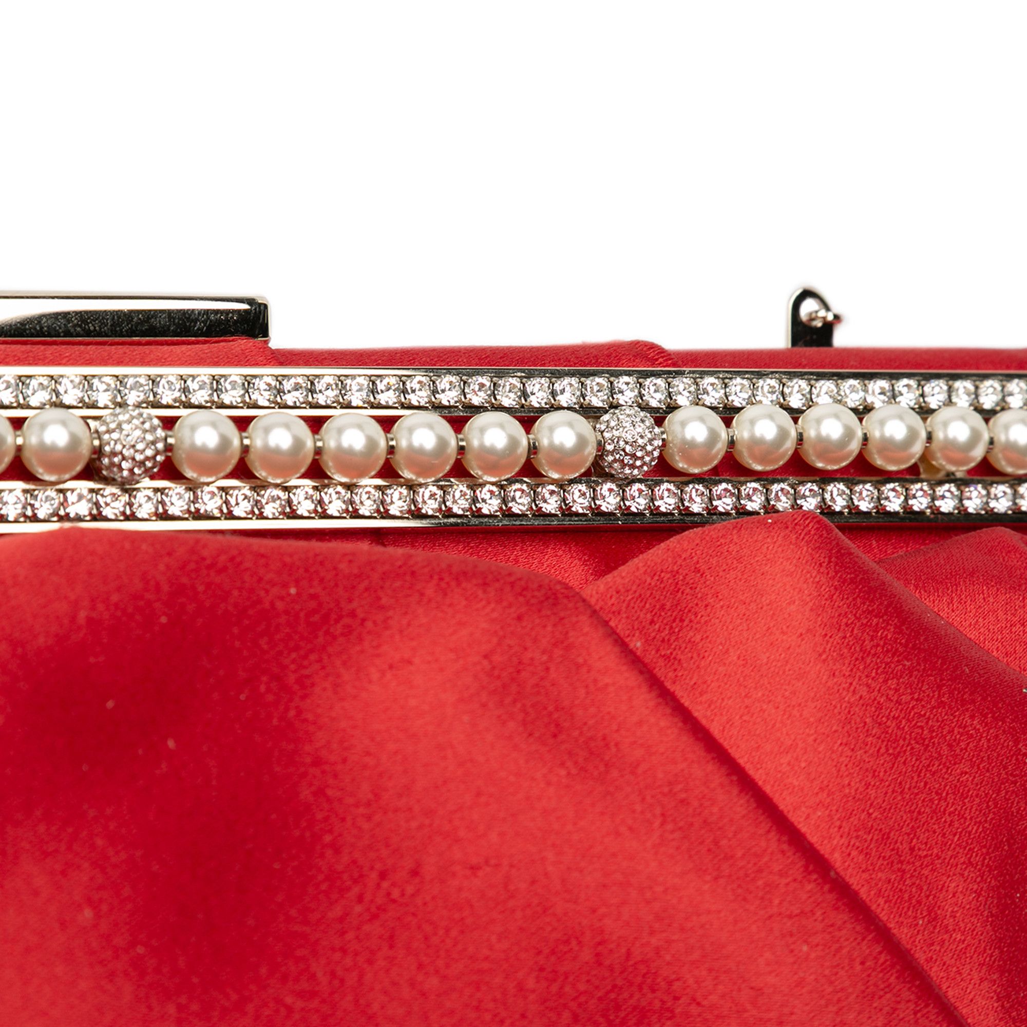 Valentino Valentino Satin Pearl Embellished Frame Clutch on Chain Size ONE SIZE - 7 Thumbnail