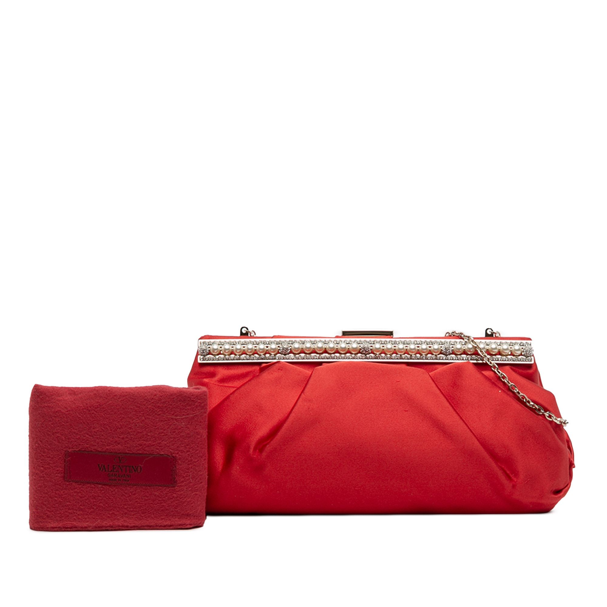 Valentino Valentino Satin Pearl Embellished Frame Clutch on Chain Size ONE SIZE - 12 Thumbnail