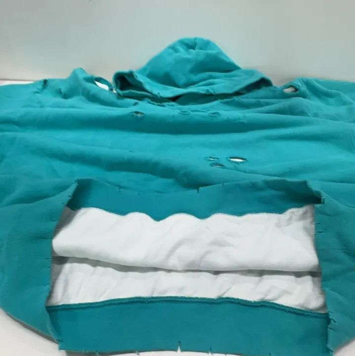 Balenciaga Balenciaga Distressed Hooded Sweatshirt in Light Blue Size US M / EU 48-50 / 2 - 7 Thumbnail