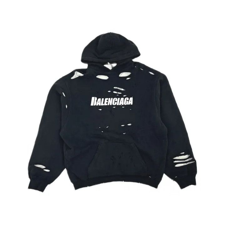 Balenciaga Balenciaga Distressed Black Hoodie for Men Size US XS / EU 42 / 0 - 2 Thumbnail