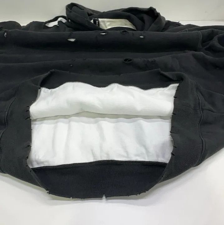 Balenciaga Balenciaga Distressed Black Hoodie for Men Size US XS / EU 42 / 0 - 12 Thumbnail