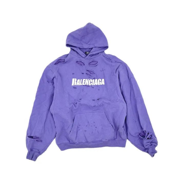 Balenciaga Balenciaga SS22 Distressed Purple Hoodie for Men Size US XS / EU 42 / 0 - 2 Thumbnail