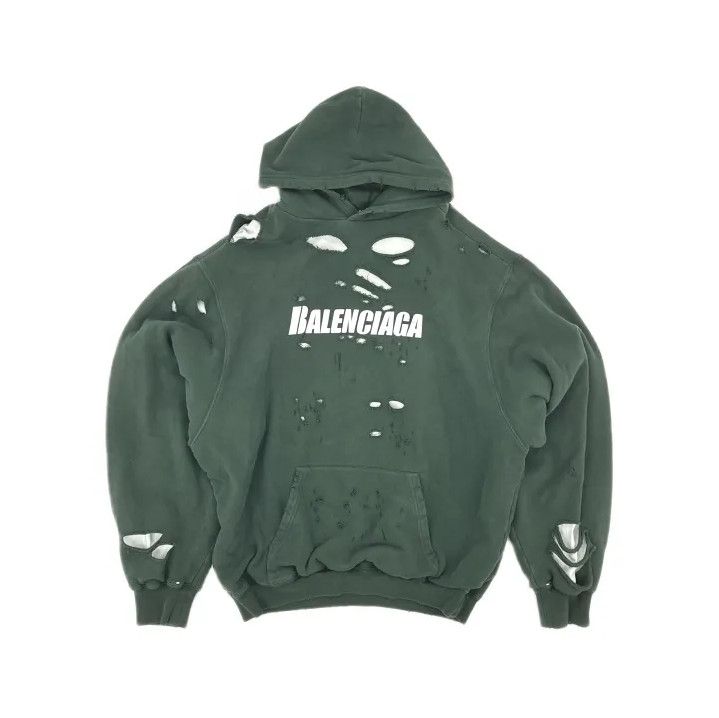 Balenciaga Balenciaga Destroyed Logo Print Hoodie in Green Size US XS / EU 42 / 0 - 2 Thumbnail