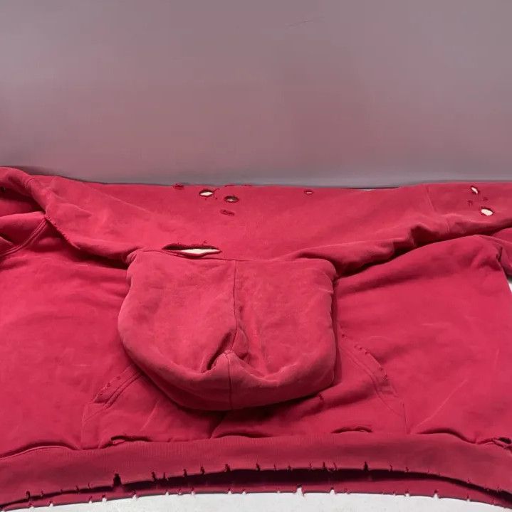 Balenciaga Balenciaga Red Hooded Sweatshirt with Distressed Details Size US M / EU 48-50 / 2 - 9 Thumbnail