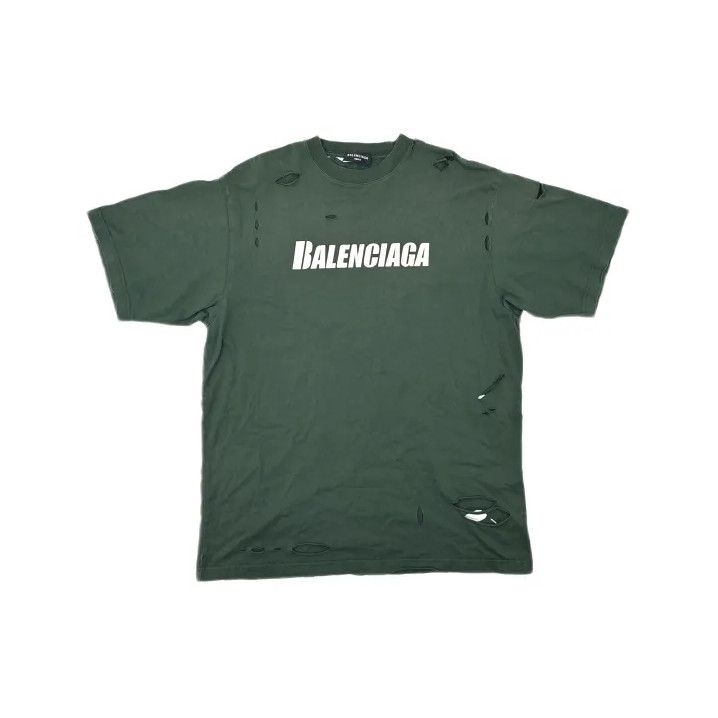 Balenciaga Balenciaga SS22 Destroyed Green T-Shirt Size US XXS / EU 40 - 2 Thumbnail