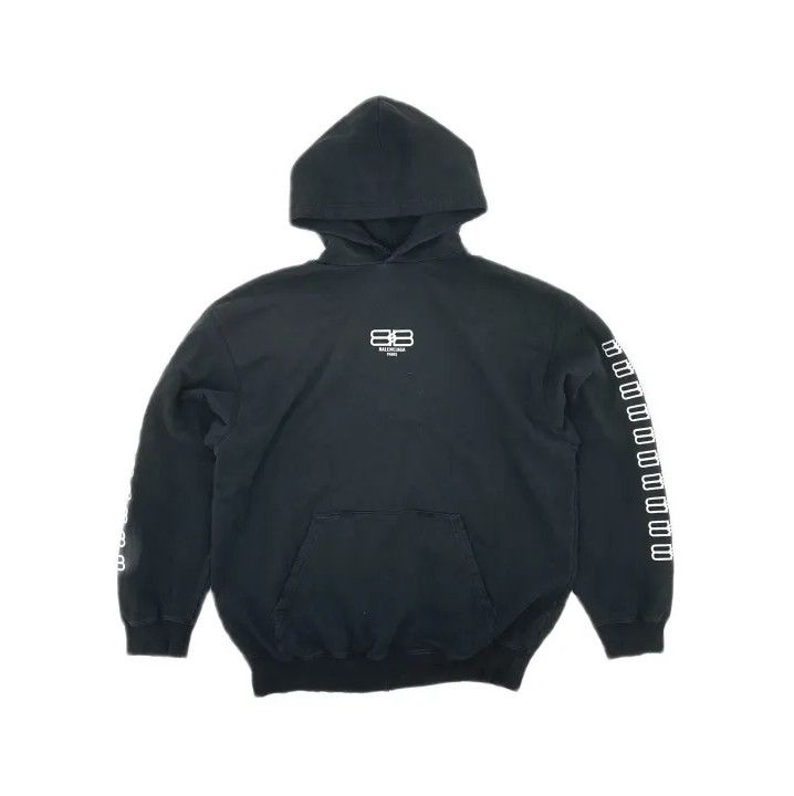Balenciaga Balenciaga Black Logo Print Hooded Sweatshirt Size US XS / EU 42 / 0 - 2 Thumbnail