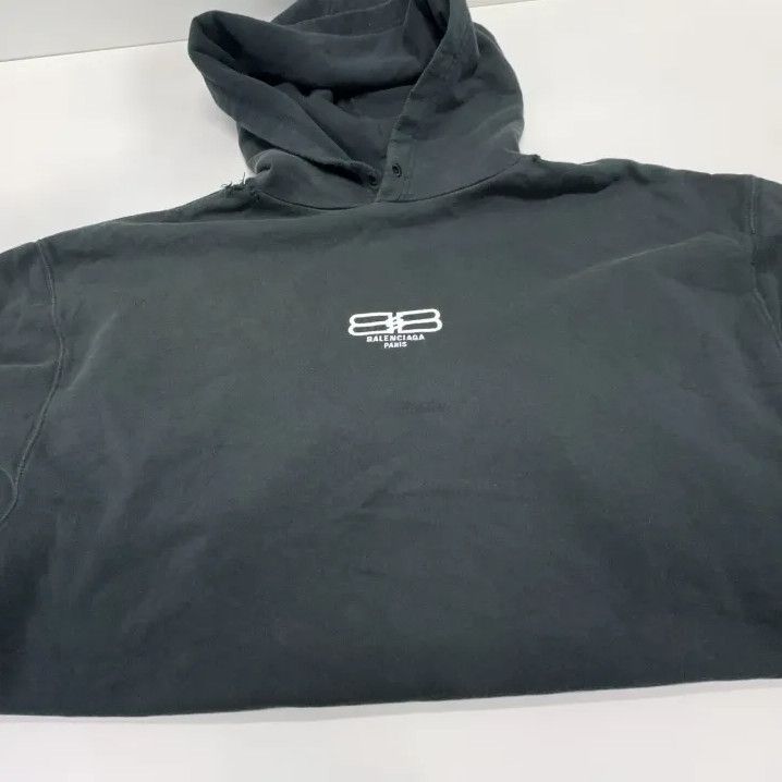 Balenciaga Balenciaga Black Logo Print Hooded Sweatshirt Size US XS / EU 42 / 0 - 8 Thumbnail
