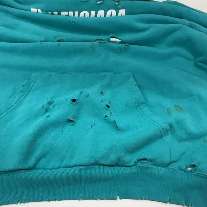 Balenciaga Balenciaga Distressed Hoodie in Sky Blue Size US M / EU 48-50 / 2 - 9 Thumbnail