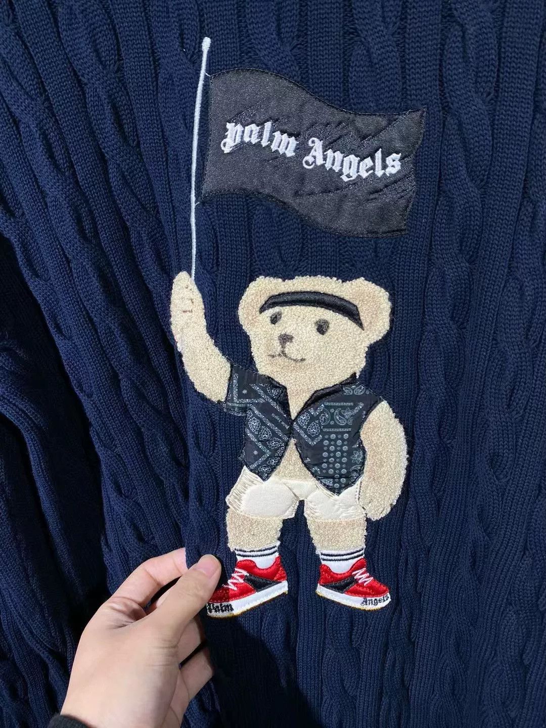 Palm Angels stylish navy cable-knit sweater for men Size US L / EU 52-54 / 3 - 3 Thumbnail