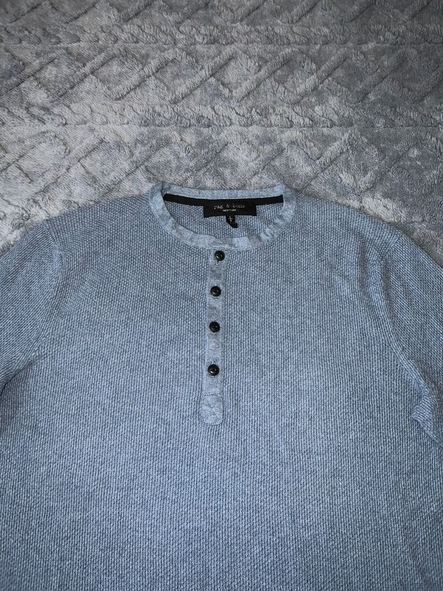 Rag & Bone light blue henley waffle knit sweater Size US L / EU 52-54 / 3 - 2 Thumbnail
