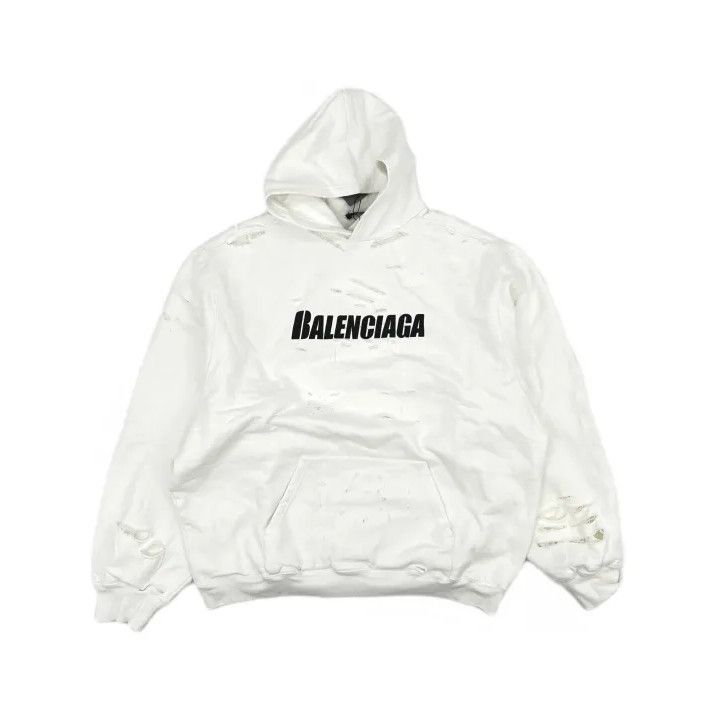 Balenciaga Balenciaga SS22 Logo Distressed Hoodie for Men Size US M / EU 48-50 / 2 - 2 Thumbnail