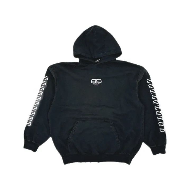 Balenciaga Balenciaga Black Logo Printed Hooded Sweatshirt Size US M / EU 48-50 / 2 - 2 Thumbnail
