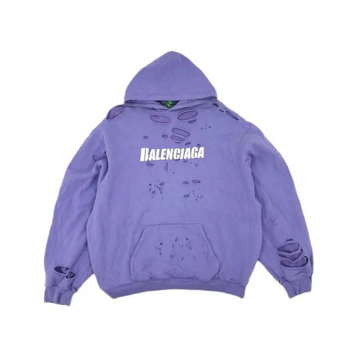 Balenciaga Balenciaga SS22 Purple Logo Hoodie with Distressed Details Size US M / EU 48-50 / 2 - 2 Thumbnail