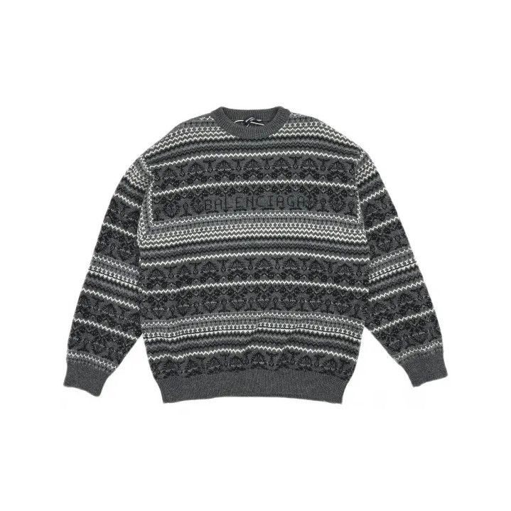 Balenciaga Balenciaga Men's Gray Sweater with Fair Isle Pattern Size US L / EU 52-54 / 3 - 2 Thumbnail