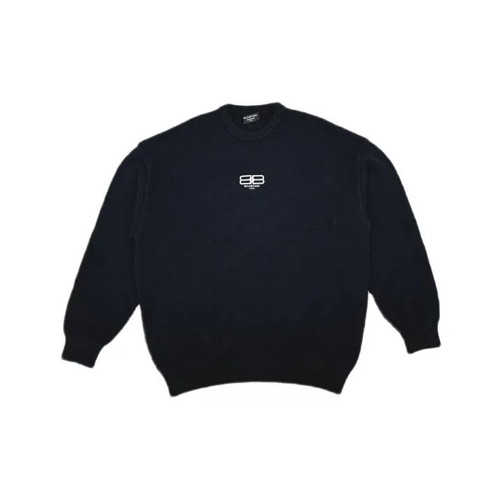 Balenciaga Balenciaga Black Embroidered Logo Long Sleeve Sweater Size US M / EU 48-50 / 2 - 2 Thumbnail