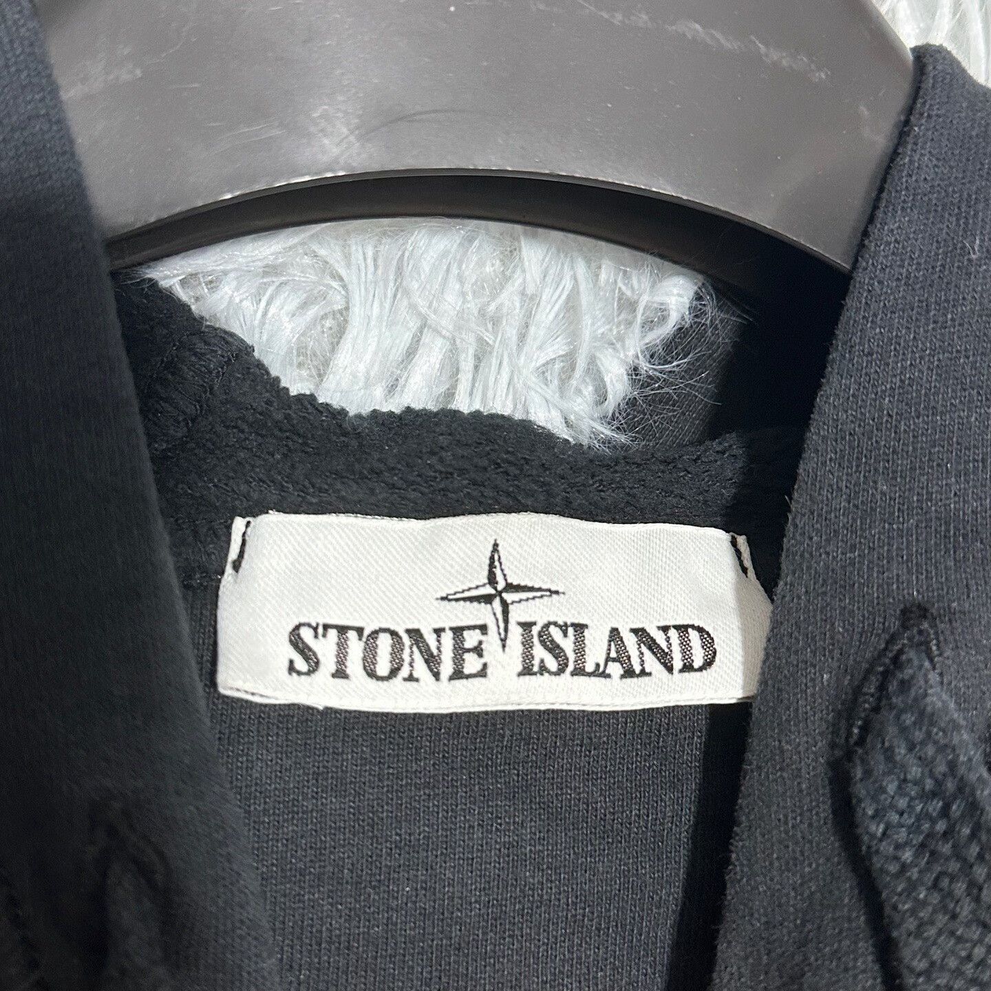 stone island black hooded sweatshirt size s