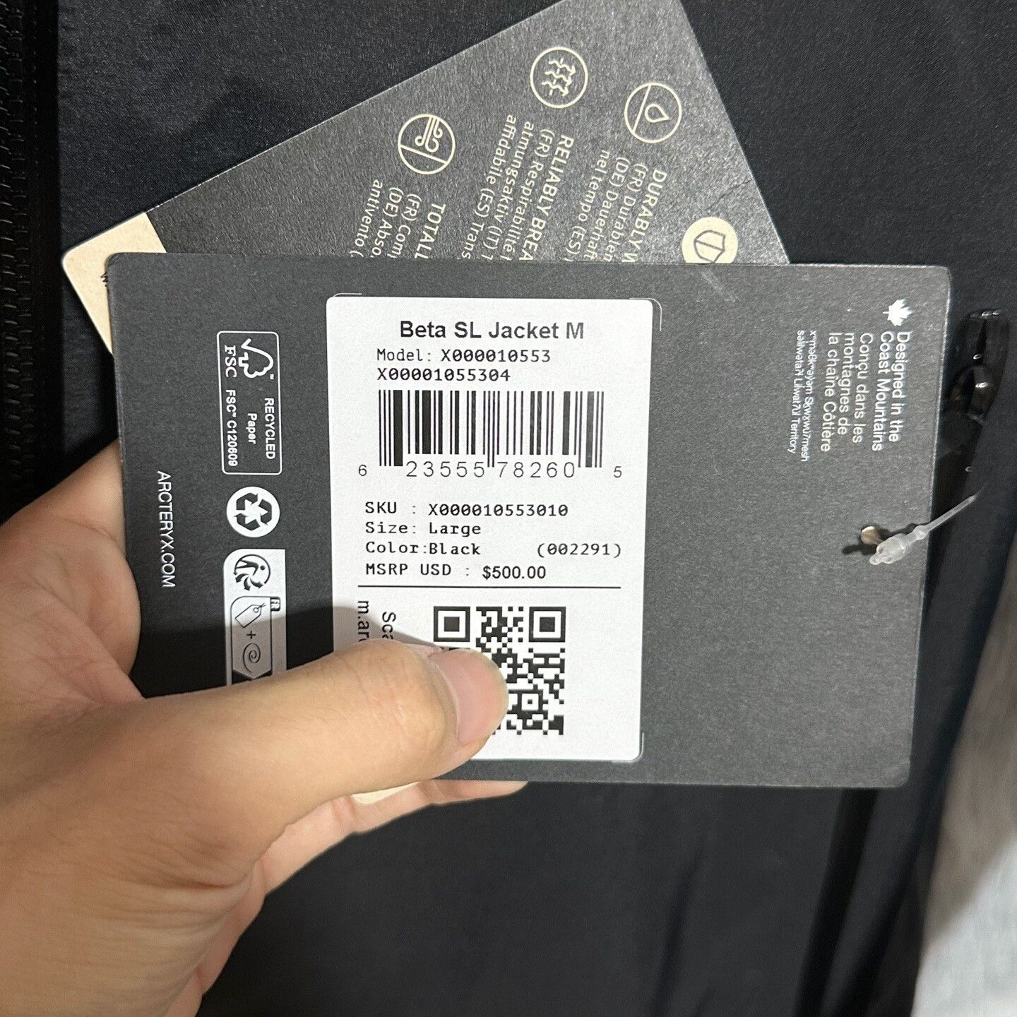Arc'teryx Arcteryx Beta SL Jacket Black Hooded Outerwear Size US L / EU 52-54 / 3 - 4 Thumbnail