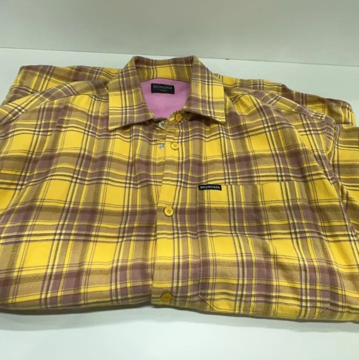 Balenciaga Balenciaga Yellow Checkered Long Sleeve Shirt Size US M / EU 48-50 / 2 - 9 Thumbnail