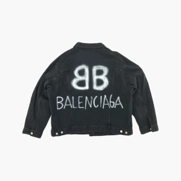 Balenciaga Balenciaga Black Spray Logo Denim Jacket Size US L / EU 52-54 / 3 - 3 Thumbnail