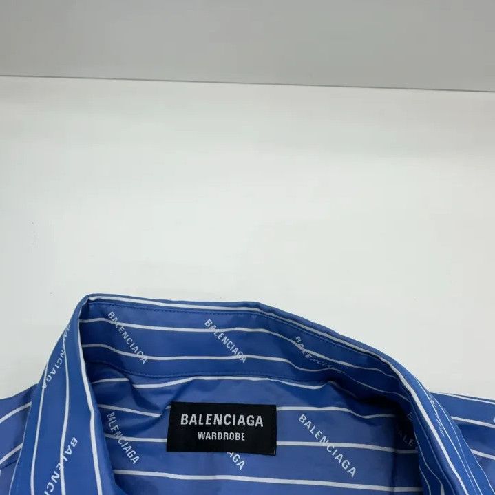 Balenciaga Balenciaga Blue Logo Striped Long Sleeve Shirt Size US M / EU 48-50 / 2 - 4 Thumbnail