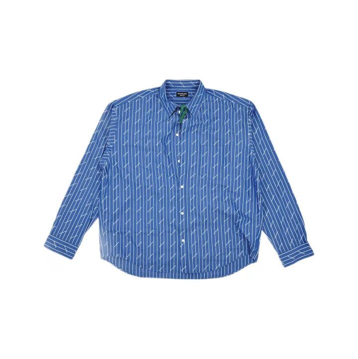 Balenciaga Balenciaga Blue Logo Striped Long Sleeve Shirt Size US M / EU 48-50 / 2 - 2 Thumbnail