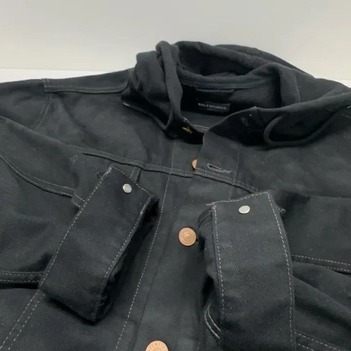 Balenciaga Balenciaga SS21 Black Denim Hooded Jacket Size US M / EU 48-50 / 2 - 10 Thumbnail