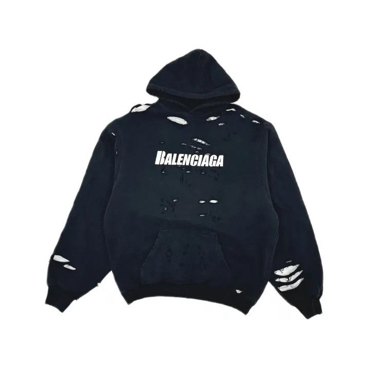 Balenciaga Balenciaga Distressed Black Hoodie for Men Size US XS / EU 42 / 0 - 2 Thumbnail