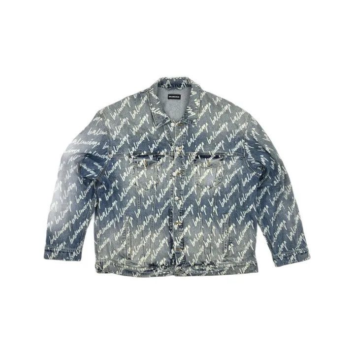 Balenciaga Balenciaga Blue Logo Print Denim Jacket Size US L / EU 52-54 / 3 - 2 Thumbnail
