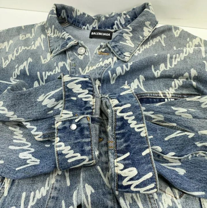 Balenciaga Balenciaga Blue Logo Print Denim Jacket Size US L / EU 52-54 / 3 - 9 Thumbnail
