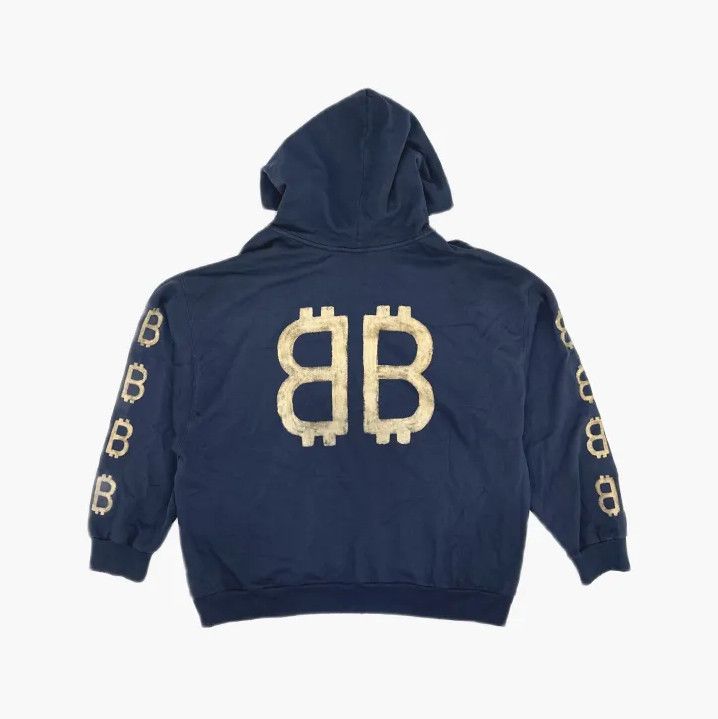 Balenciaga Balenciaga Logo Print Hooded Sweatshirt in Navy Size US L / EU 52-54 / 3 - 3 Thumbnail