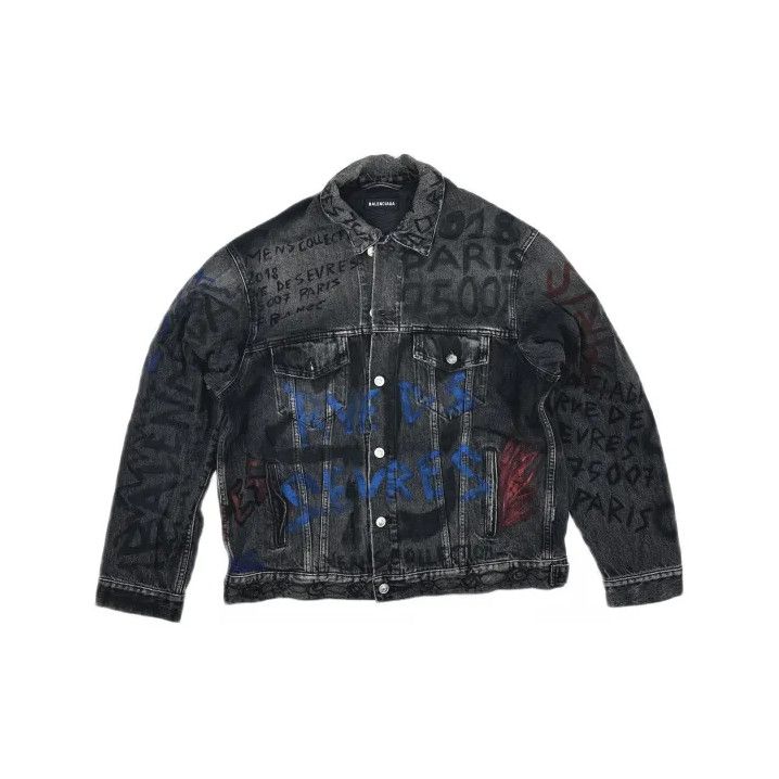 Balenciaga Balenciaga Black Graffiti Denim Jacket Size US L / EU 52-54 / 3 - 2 Thumbnail
